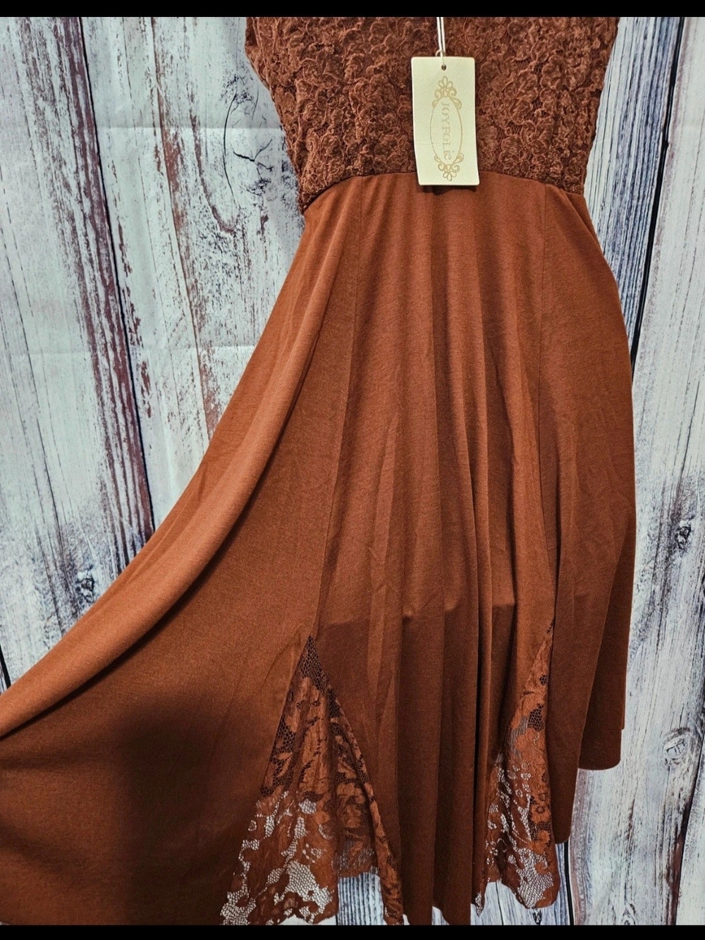 Joyfolie Brown Lace Midi Dress with Strappy Choker Detail - Picture 3 of 4